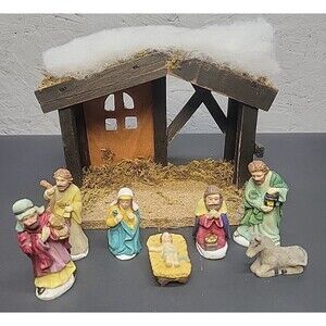 Vintage ceramic nativity‎ scene 8 piece set Christmas nativity